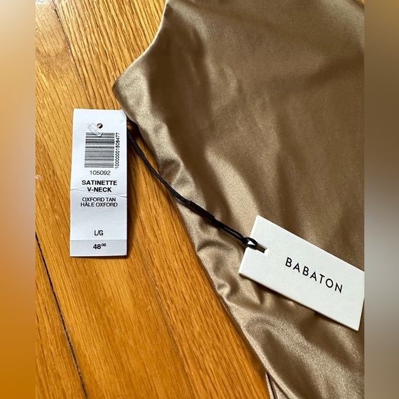 BABATON satinette v neck bodysuit in gold US L - Picture 4 of 4